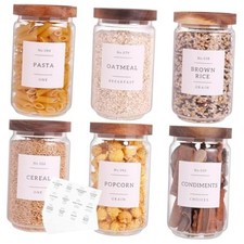 6 Set Glass Pantry Storage Jars with Acacia Airtight Lid - 23oz Thicken Glass