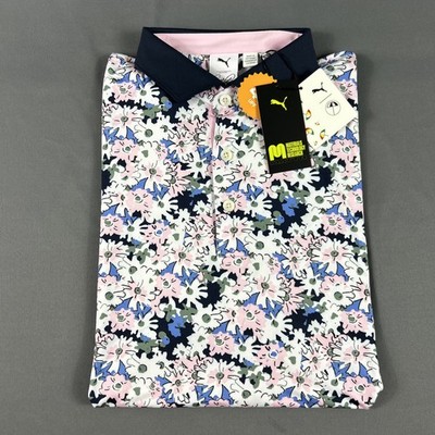 Puma Golf Shirt Polo Arnold Palmer Floral Print Medium Pink Polyester MSRP $90