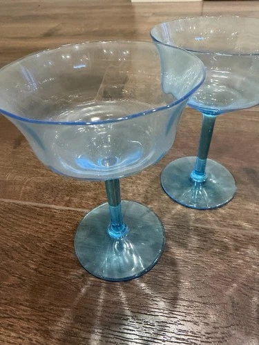 Three Vintage 1930s Blue Depression Glass Wine Glasses