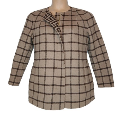 Talbots Damen karierter Hahnentritt Mantel braun hellbraun Größe Medium zierliche Wollmischung - Bild 1 von 9