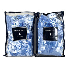 Ralph Lauren  Grace  Blue Floral Pair Euro Square Pillow Shams 100 Cotton NIP
