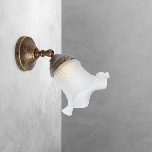 Applique in ottone brunito da parete bagno ufficio casa vetro satinato direziona - Imagen 2 de 2