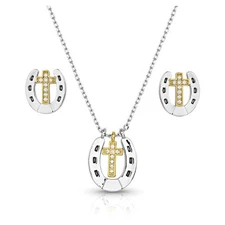 Montana Silversmiths Glowing Trails Cross Horseshoe Jewelry Set - JS5694