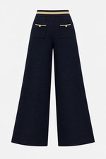 Wide-Leg Trousers Navy Blue Gold Waistband Size M