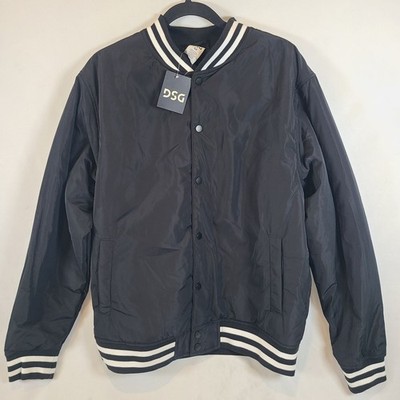 DSG Varsity Jacket Black Mens Sz M Polyester Water Repellent Baseball Style New