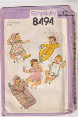 8494 SIMPLICITY c.1978 - Babies LAYETTE - UNISEX Infant Sz 6m