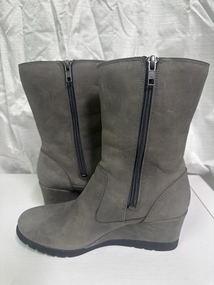UGG Waterproof Gray Leather Mid-Calf Wedge Zip Boots Women s US 6.5 F20016G