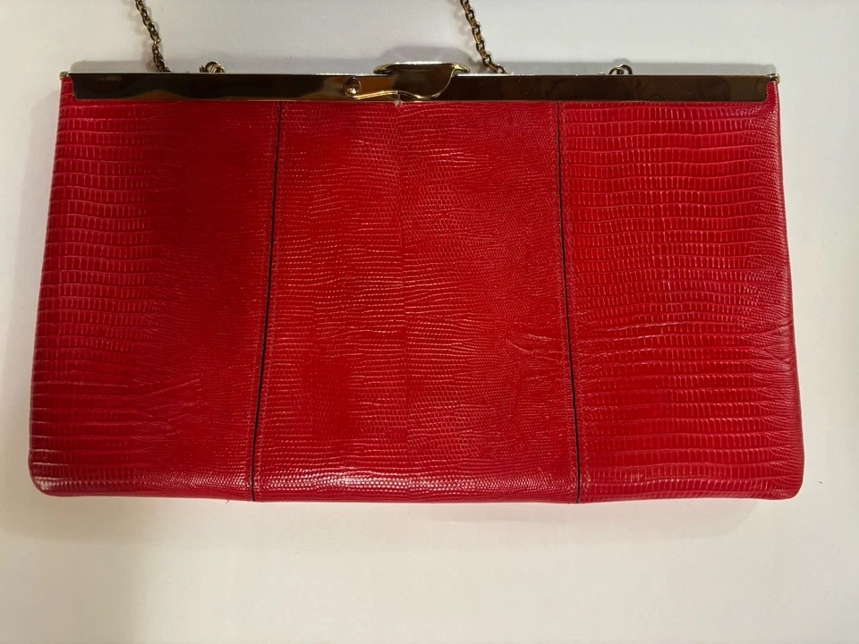 Bolso de mano de noche vintage Etra años 70 de cuero rojo con correa de cadena Foto 3 de 4