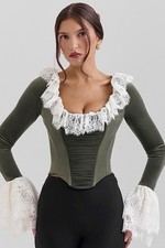 House Of CB Jacinda Corset Top Velvet Lace Women’s  Small Green NWT