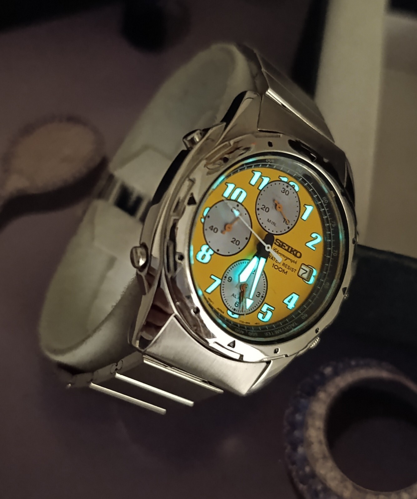 GENT´S SEIKO CHRONOGRAPH ALARM WATCH 7T32-6M30 YELLOW DIAL image 2