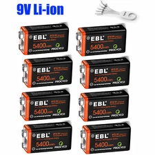 9V Li-ion Rechargeable Batteries 9-Volt USB Charging Battery Lot