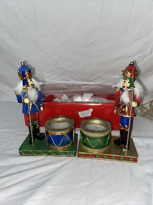 Lot Of 2 Holiday Nutcracker 7'' Candle Holder for Use Tapers or Tea Light Candles