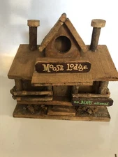 Rustic Bird House Handmade Wooden Moose Lodge Log Cabin Cottage No Bears allowed
