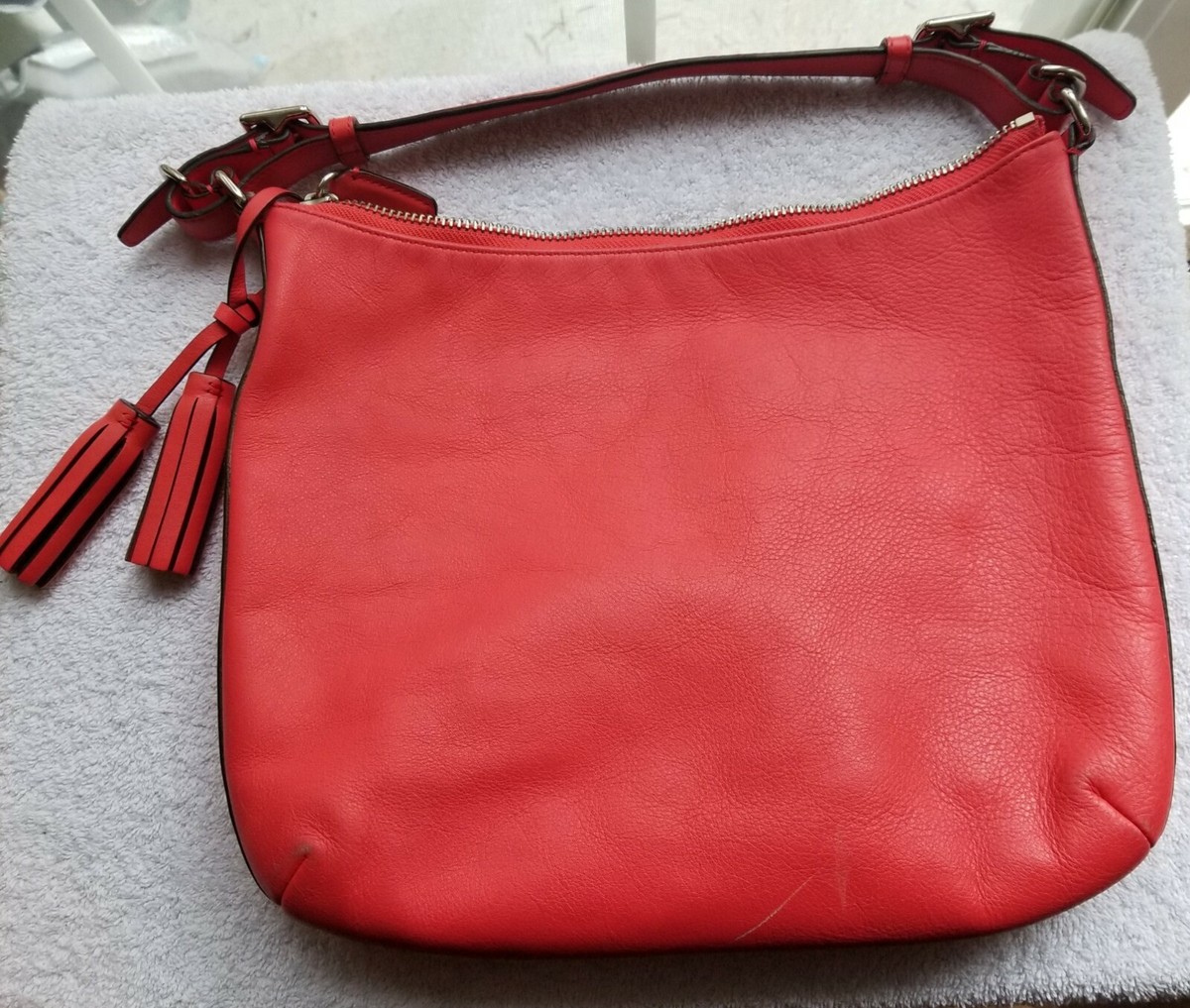 Authentic COACH #22381 Courtney Legacy Coral Red Leather Hobo