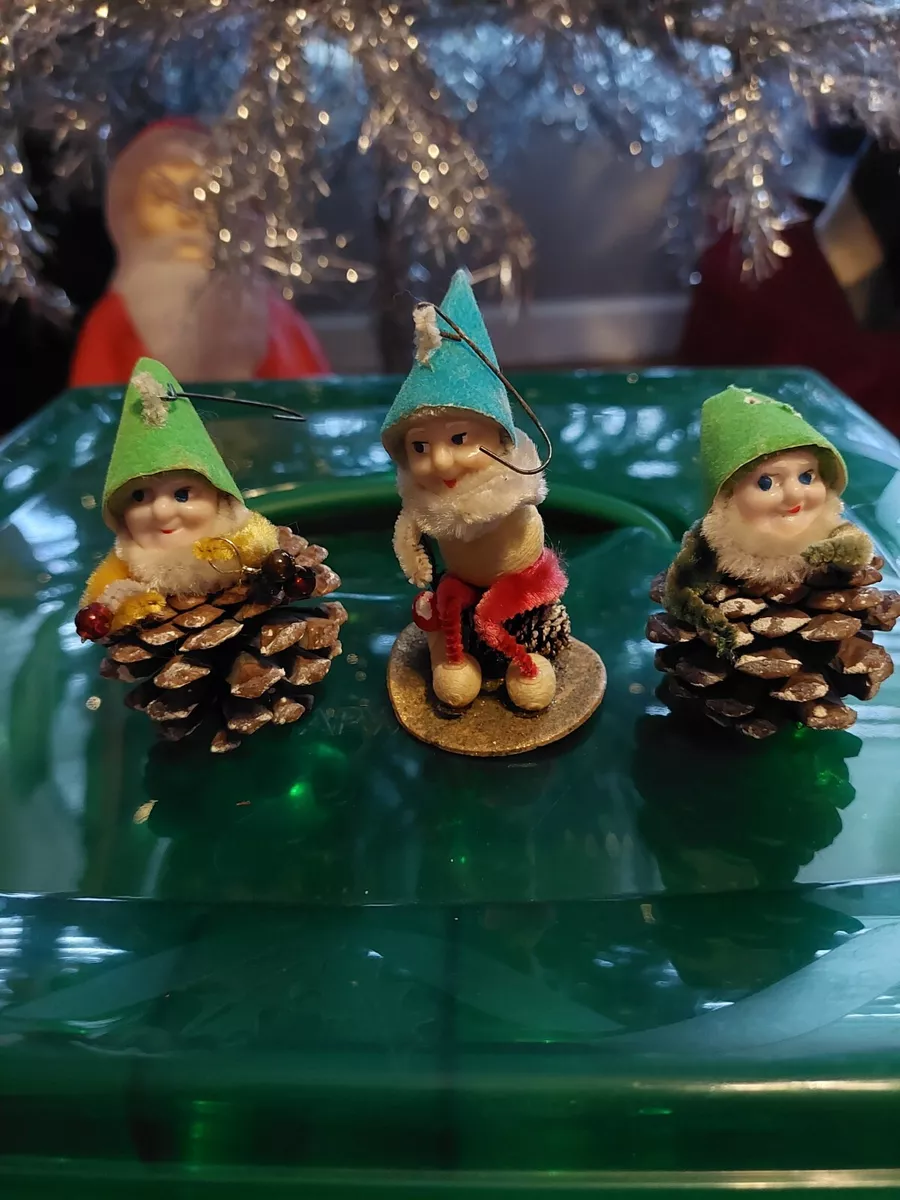 Vintage Pinecone Elf Gnome Ornaments Made in Japan - 4 Christmas ...