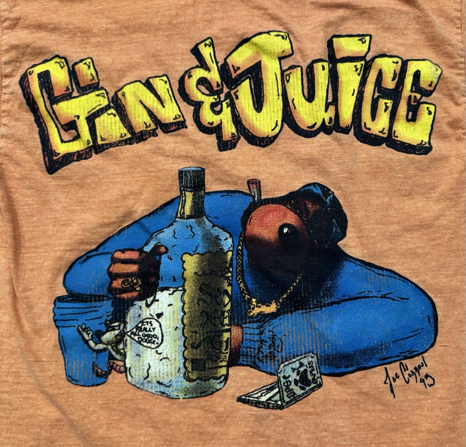 FILA T shirt uomo Death Row Records Gin & Juice grafica arancione lavato taglia S M 2022