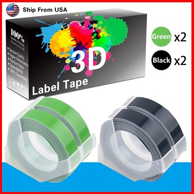 (2Green+2Black) LabelTape Fit For Dymo 1595GY Dymo 814580 Label Makers