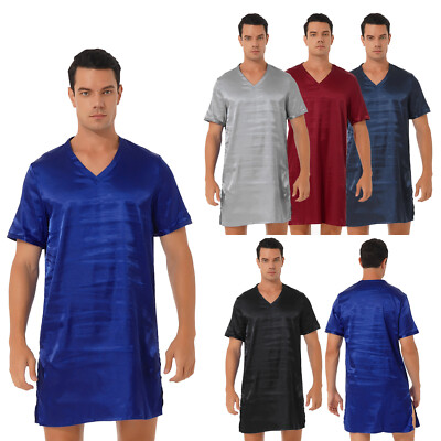 Herren Damen Satin Kurzarm Nachthemd Nachtwäsche  Pyjama Sleepshirt Corp Tops