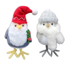 Standing Fabric Bird Winter Christmas Tabletop Decor 6" Figure Set of 2