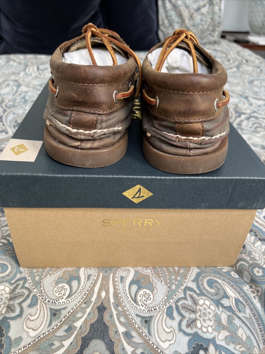 Sperry RARE | Olive/Burgandy Plaid Oilcloth/Leather Boat  display picture 3
