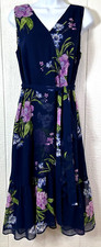 Women’s TALBOTS Dress Size 8P Dark Blue W/Floral Design Sleeveless NEW (hh8)