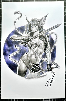 Signed Re-Marked Jay Fife Marvel Angela Valkyrie Print 11X17