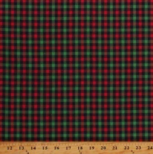 Cotton Christmas Buffalo Plaid Red Green Holiday Fabric Print by Yard D404.14