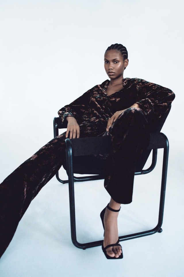 ZARA Black Red Floral Printed Velvet Blouse M UK 10 12 'Charlotte' Top