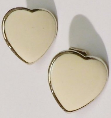 Boucles D'oreilles Clips Vintage Cœur Blanc Et Argent - État Impeccable