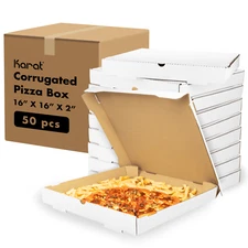 Karat Corrugated Pizza Box, 16''x16''x2'', White - 50 pcs, FP-PBF16W