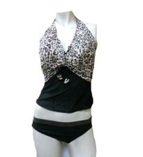 NWT GOTTEX animal print Halter Vneck 2 Piece TANKINI Set BATHING Suit Size - 10