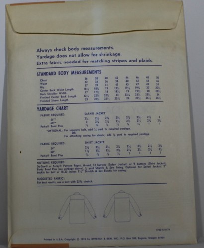 Vintage Stretch & Sew 1790 Herren Safari und Shirt Jacke Gr. 36-50 Ann Person - Bild 2 von 2