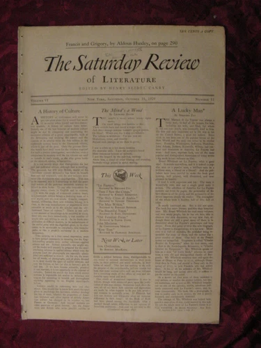 SATURDAY REVIEW October 19 1929 Leonard Bacon Aldous Huxley Kermit Roosevelt