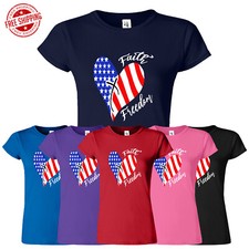 Love American Faith Jesus Women T-Shirt 4th Of July Flag Patriotic USA Funny Tee