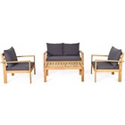 4PCS Patio Furniture Set Acacia Wood Thick Cushion Loveseat Sofa Garden