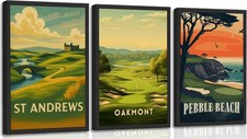 3Pcs Golf Course Canvas Wall Art Country Club Sports Painting Picture Wall Decor