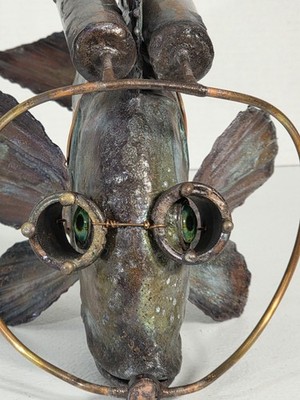 Ronald Lemoine Copper Scuba Fish Sculpture   Metal Art   Patina Finish 