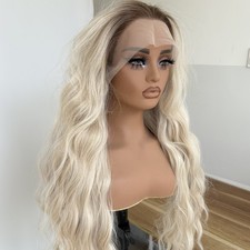 Women T Lace Front Wigs Long Wavy Highlight Blonde Synthetic Hair Heat Resistant