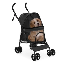 Folding 4-Wheels Dog Stroller Adjustable Canopy Portable Pet Travel Carrier Cart