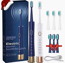 Sonic Electric Toothbrush Set 38000 Strokes/Min 6 Speeds 2 Handles USB