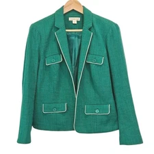 Coldwater Creek Women's Blazer Tweed Jacket Kelly Green Size 10