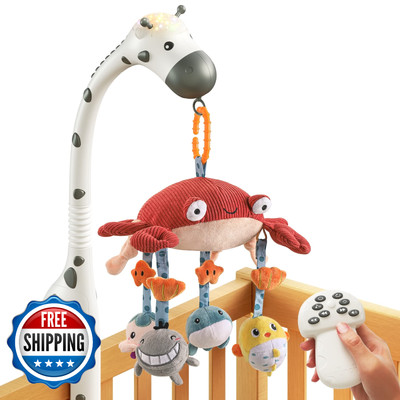 TUMAMA Baby Crib Mobile 3-in-1 w/ Remote, Projector, Night Light, Music, White N