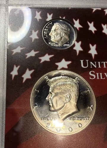 2000 S Silver Proof Kennedy Half + Roosevelt Dime – 90% Silver – Pulled From Set