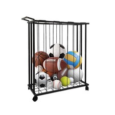Large Garage Ball Storage Rack with Wheels Rolling Sports Equipment Organizer...