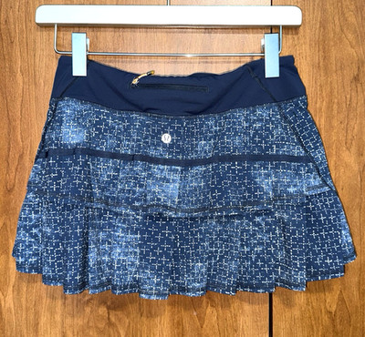 Lululemon Pace Setter Skirt Regular Aegean Blue Intricate Pattern Size 6