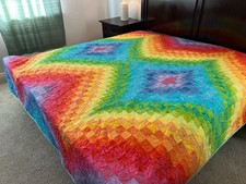 Double Pointed Bargello in Fully Batik Around the World ATW King-size Quilt