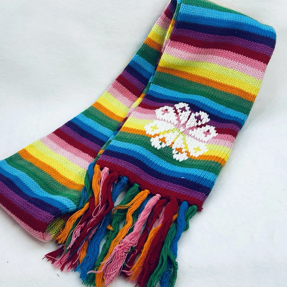 Bufanda arco iris Gap Kids copo de nieve doble grosor 62x5" + flecos brillante colorido Foto 2 de 4