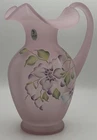 FENTON GLASS PINK CHIFFON SATIN PITCHER HAND PAINTED