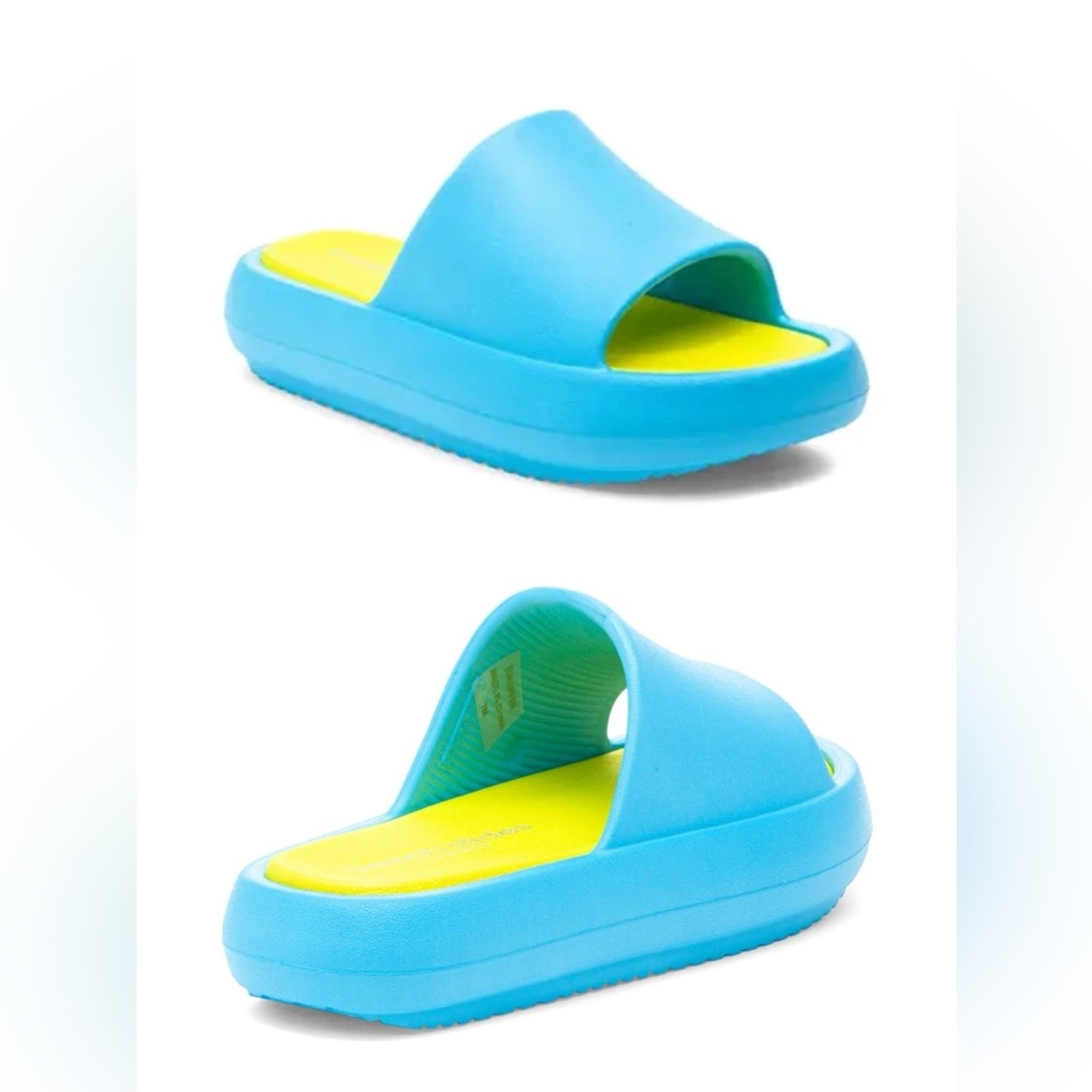 PANTOFOLA D’ORO Sandali Beach Slides di J SLIDES in turchese giallo Eva Squish Slide taglia 8 nuovi con scatola