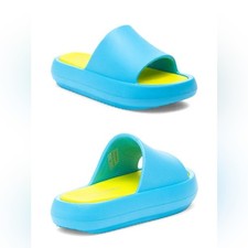 Beach slides by J SLIDES Sandals in Turquoise/Yellow Eva Squish Slide-Size 8 NIB